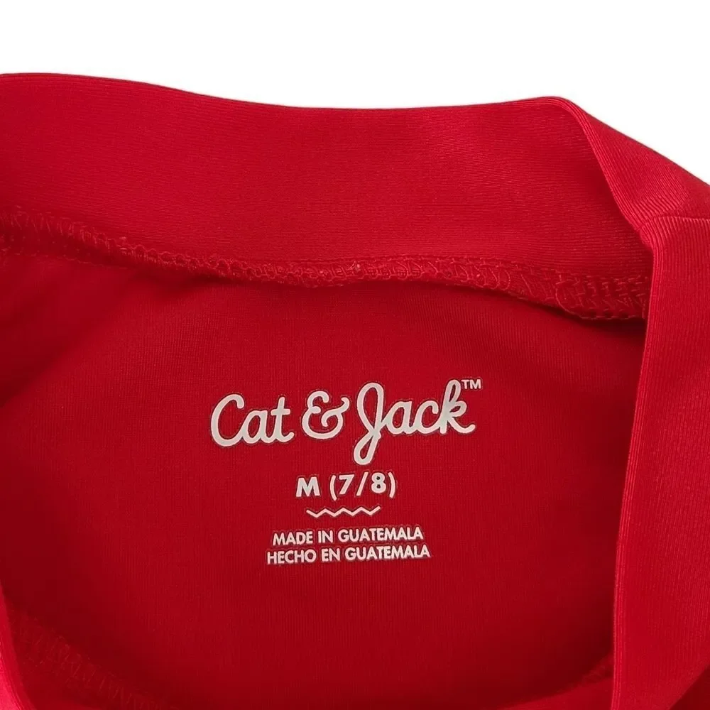 Cat & Jack Girls Cherry USA Short Sleeve Rash Guard Swim Shirt Red Sz M (7/8)